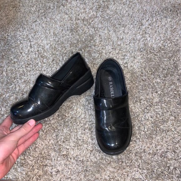 Black Rasolli Glossy Leather Clogs Size 6 - Picture 2 of 5